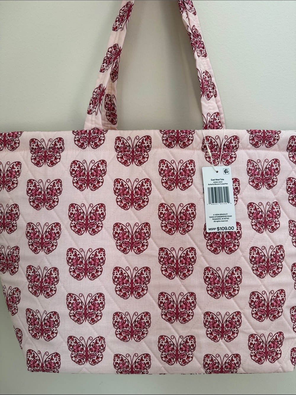 FREE GIFT 🎁 New Vera Bradley Butterfly Blooms Crystal Pink East West Tote Bag